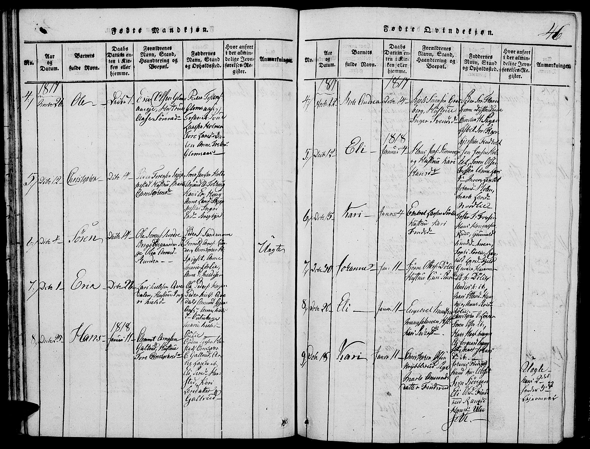 Strøm-Odalen prestekontor, SAH/PREST-028/H/Ha/Hab/L0001: Parish register (copy) no. 1, 1813-1825, p. 46