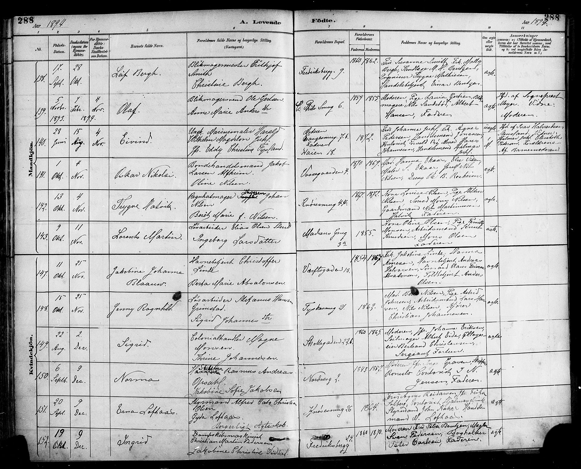 Nykirken Sokneprestembete, AV/SAB-A-77101/H/Haa: Parish register (official) no. B 5, 1885-1894, p. 288