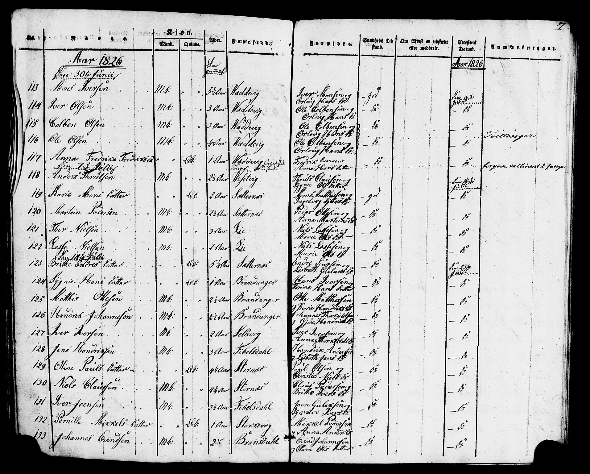 Gulen sokneprestembete, SAB/A-80201/H/Haa/Haaa/L0026: Parish register (official) no. A 26, 1826-1842, p. 7