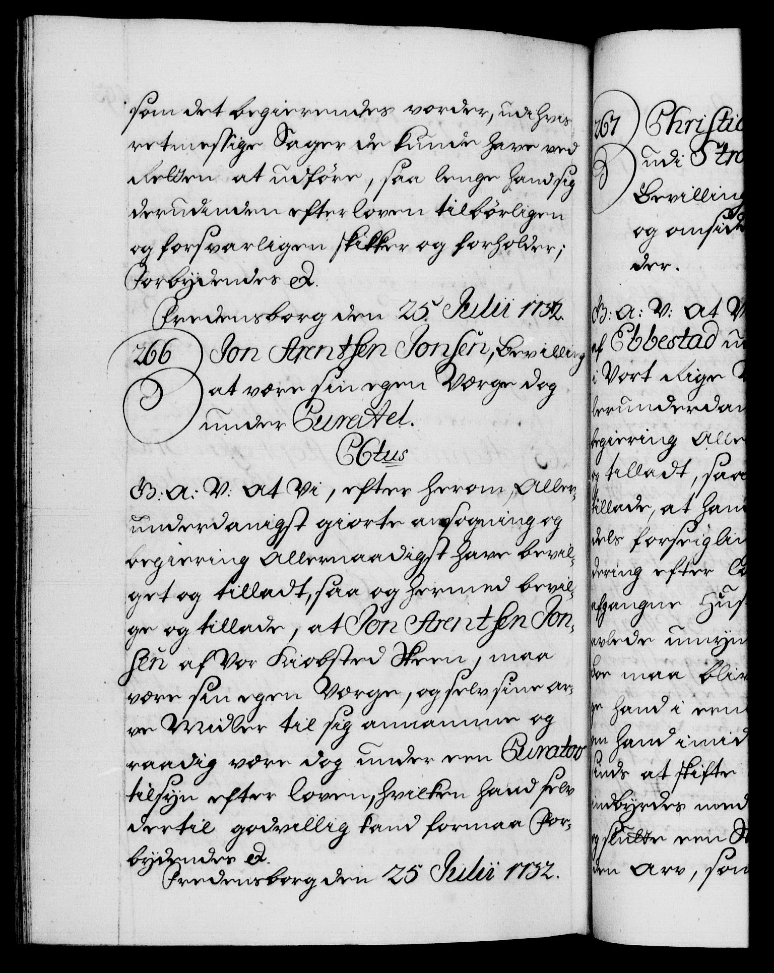 Danske Kanselli 1572-1799, AV/RA-EA-3023/F/Fc/Fca/Fcaa/L0027: Norske registre, 1730-1732, p. 593b