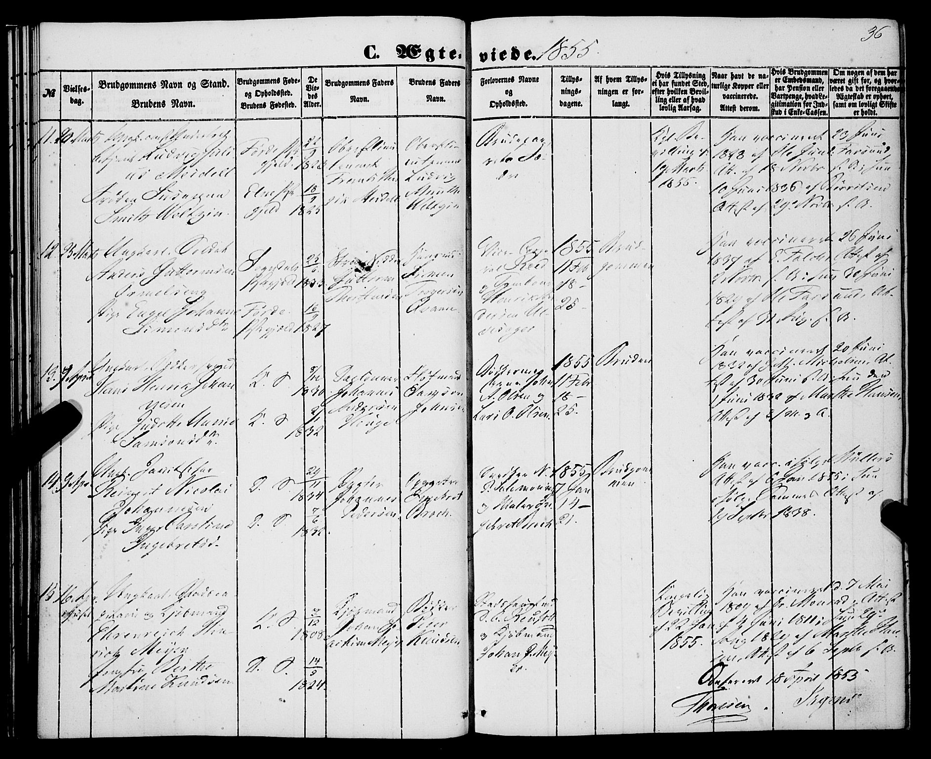 Korskirken sokneprestembete, SAB/A-76101/H/Haa/L0035: Parish register (official) no. D 2, 1852-1867, p. 36