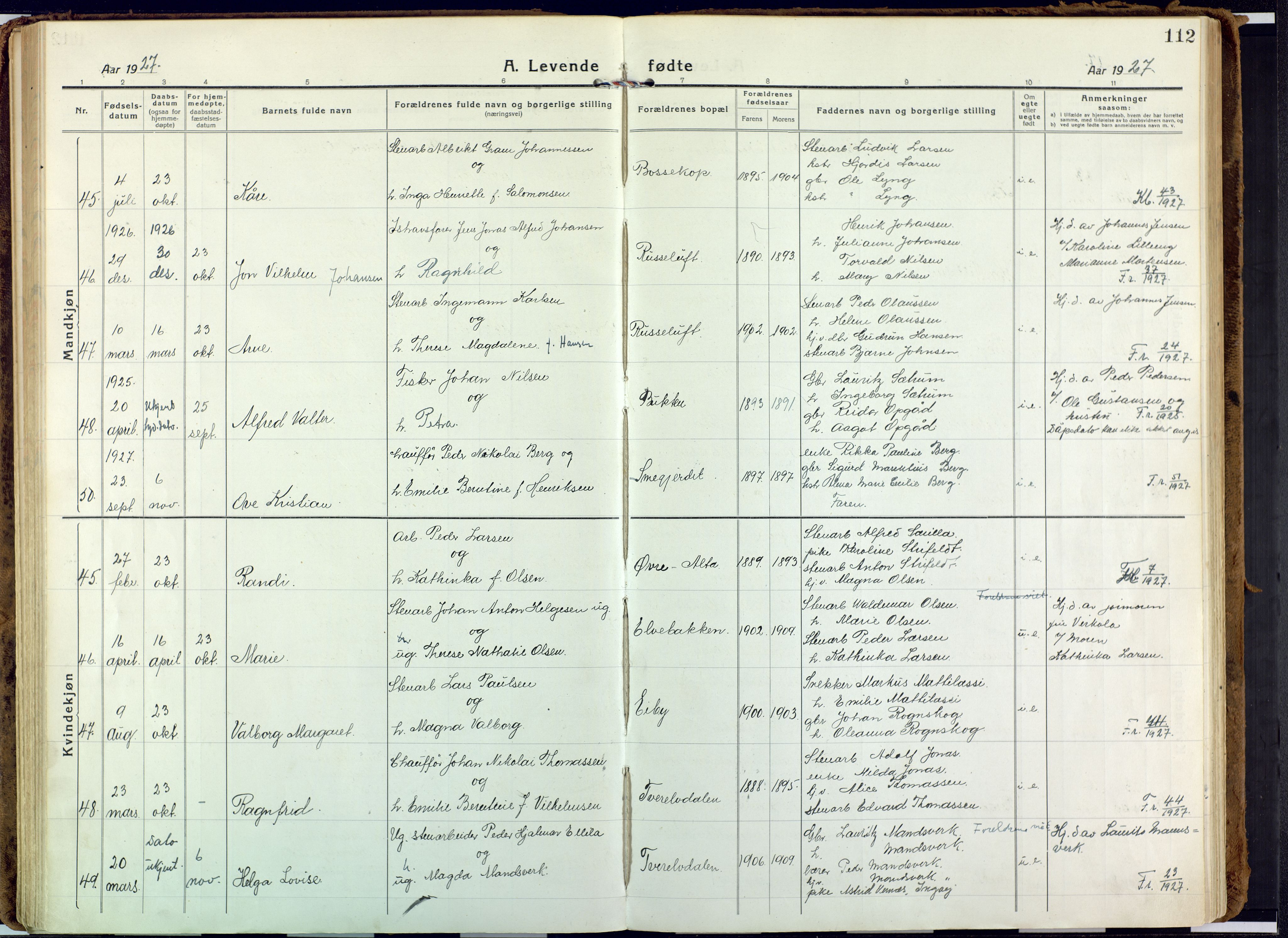 Alta sokneprestkontor, AV/SATØ-S-1338/H/Ha: Parish register (official) no. 6, 1918-1931, p. 112