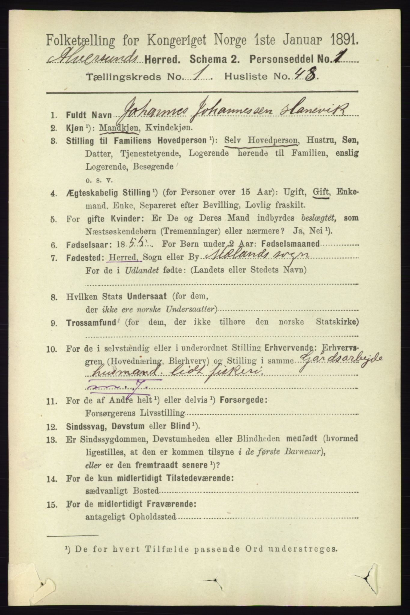 RA, 1891 census for 1257 Alversund, 1891, p. 376