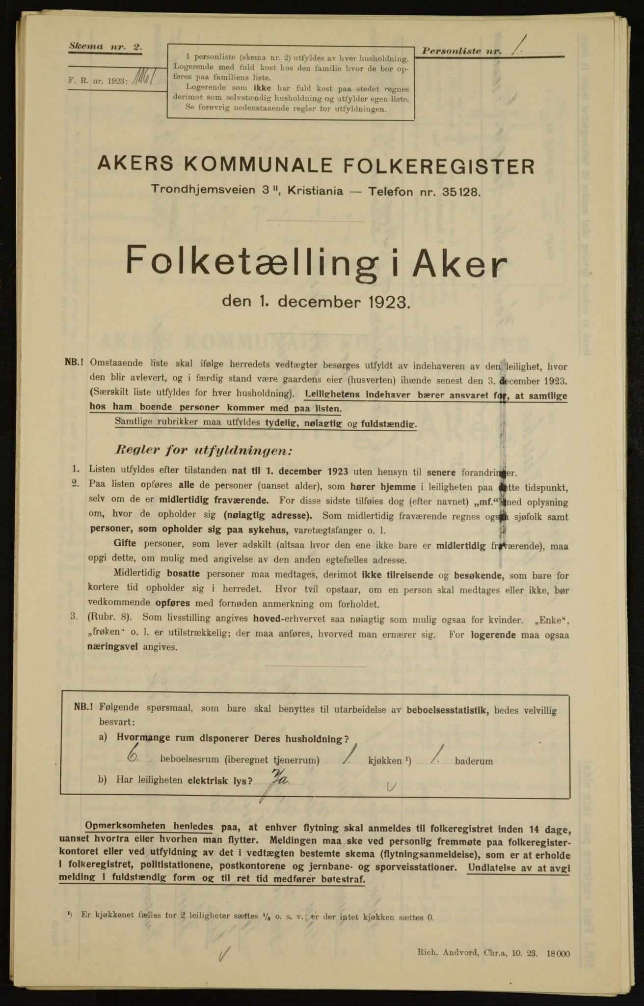 , Municipal Census 1923 for Aker, 1923, p. 7003