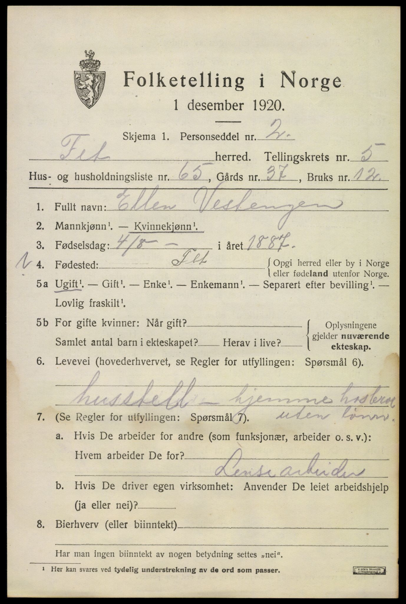 SAO, 1920 census for Fet, 1920, p. 6666