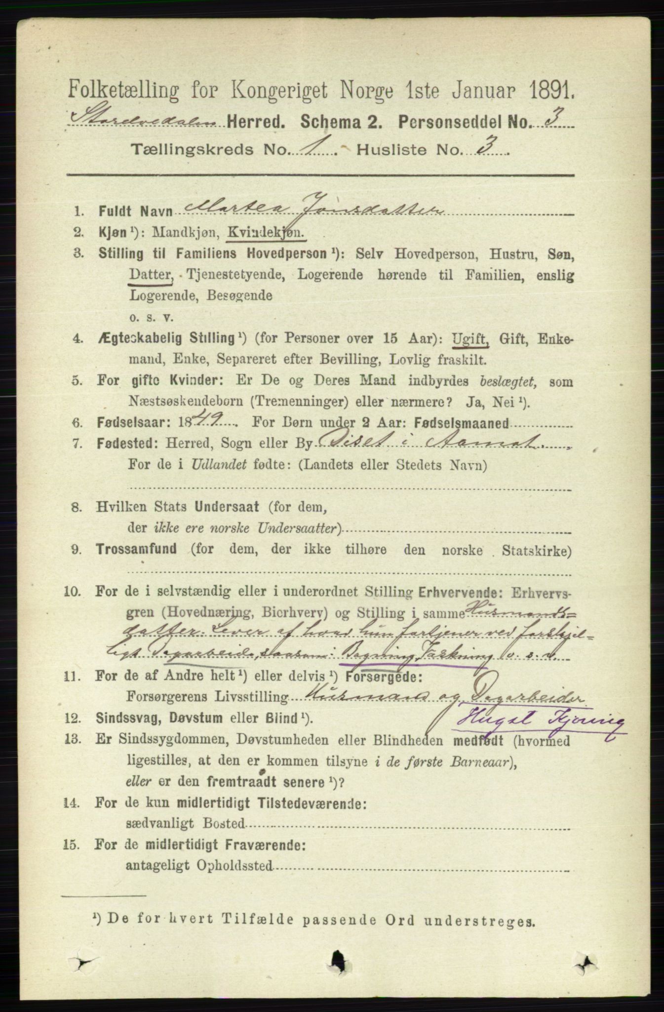 RA, 1891 census for 0430 Stor-Elvdal, 1891, p. 84