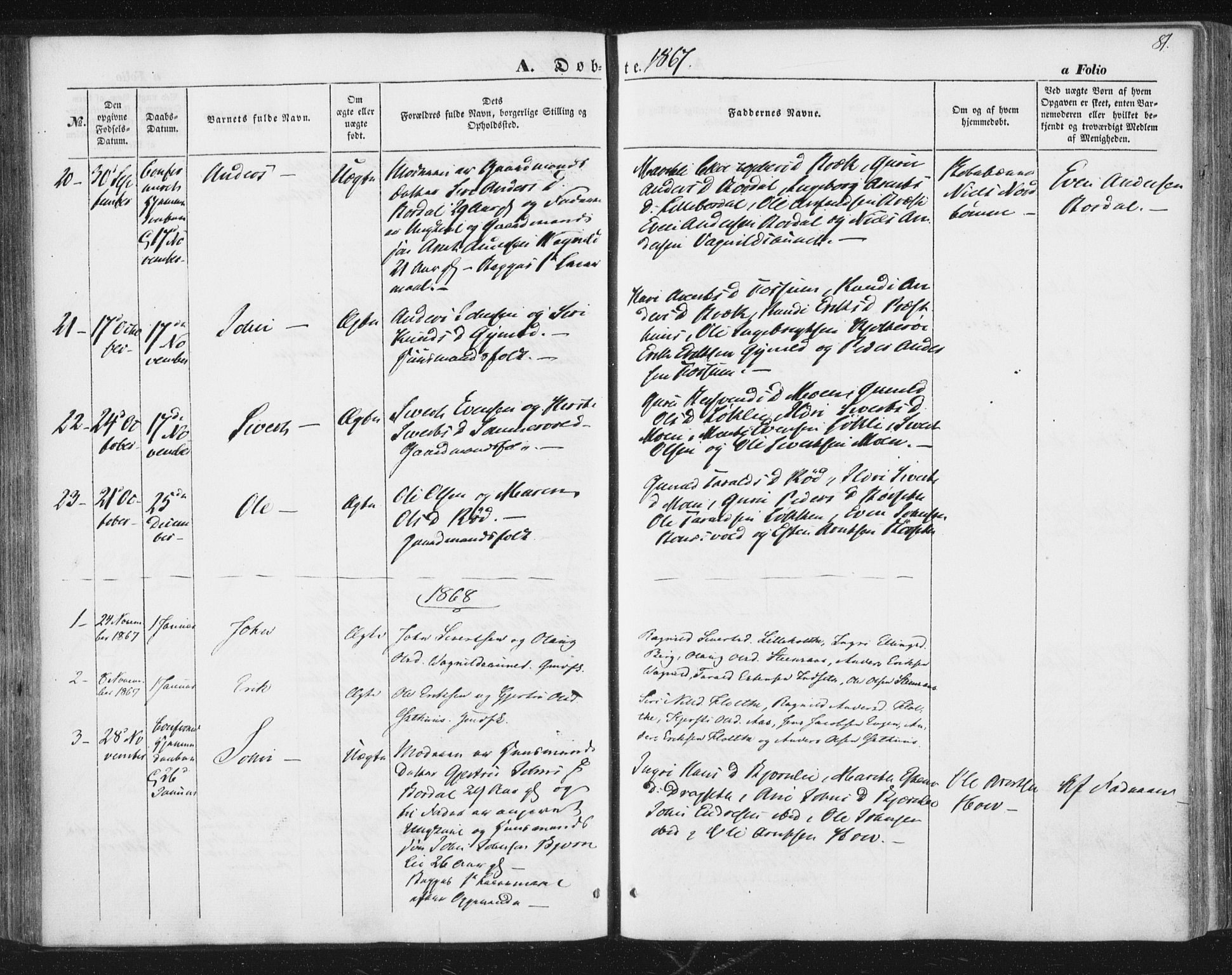 Ministerialprotokoller, klokkerbøker og fødselsregistre - Sør-Trøndelag, SAT/A-1456/689/L1038: Parish register (official) no. 689A03, 1848-1872, p. 81