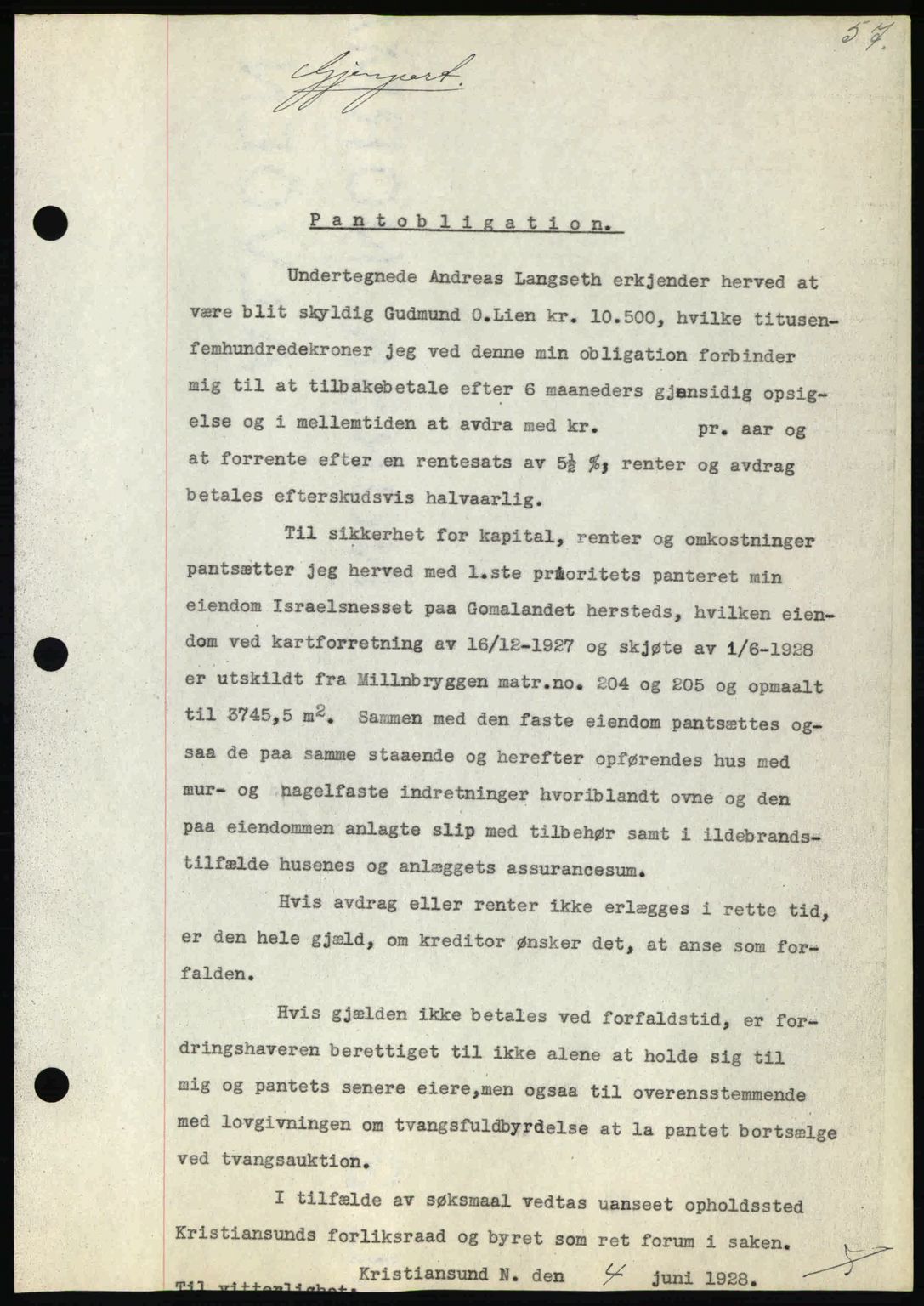 Kristiansund byfogd, AV/SAT-A-4587/A/27: Mortgage book no. 22, 1928-1929, Deed date: 03.07.1928