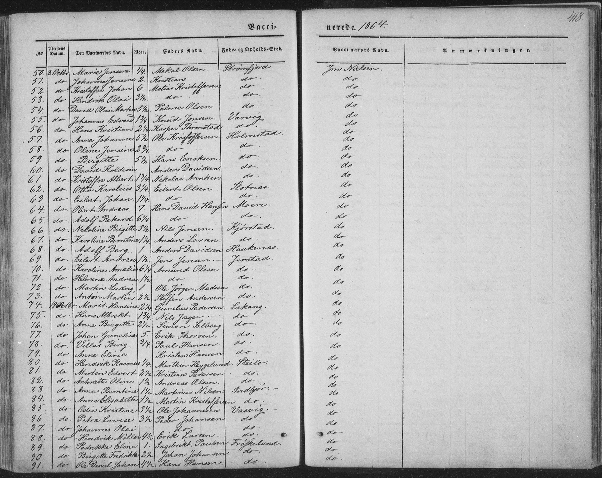 Ministerialprotokoller, klokkerbøker og fødselsregistre - Nordland, AV/SAT-A-1459/888/L1241: Parish register (official) no. 888A07, 1849-1869, p. 418