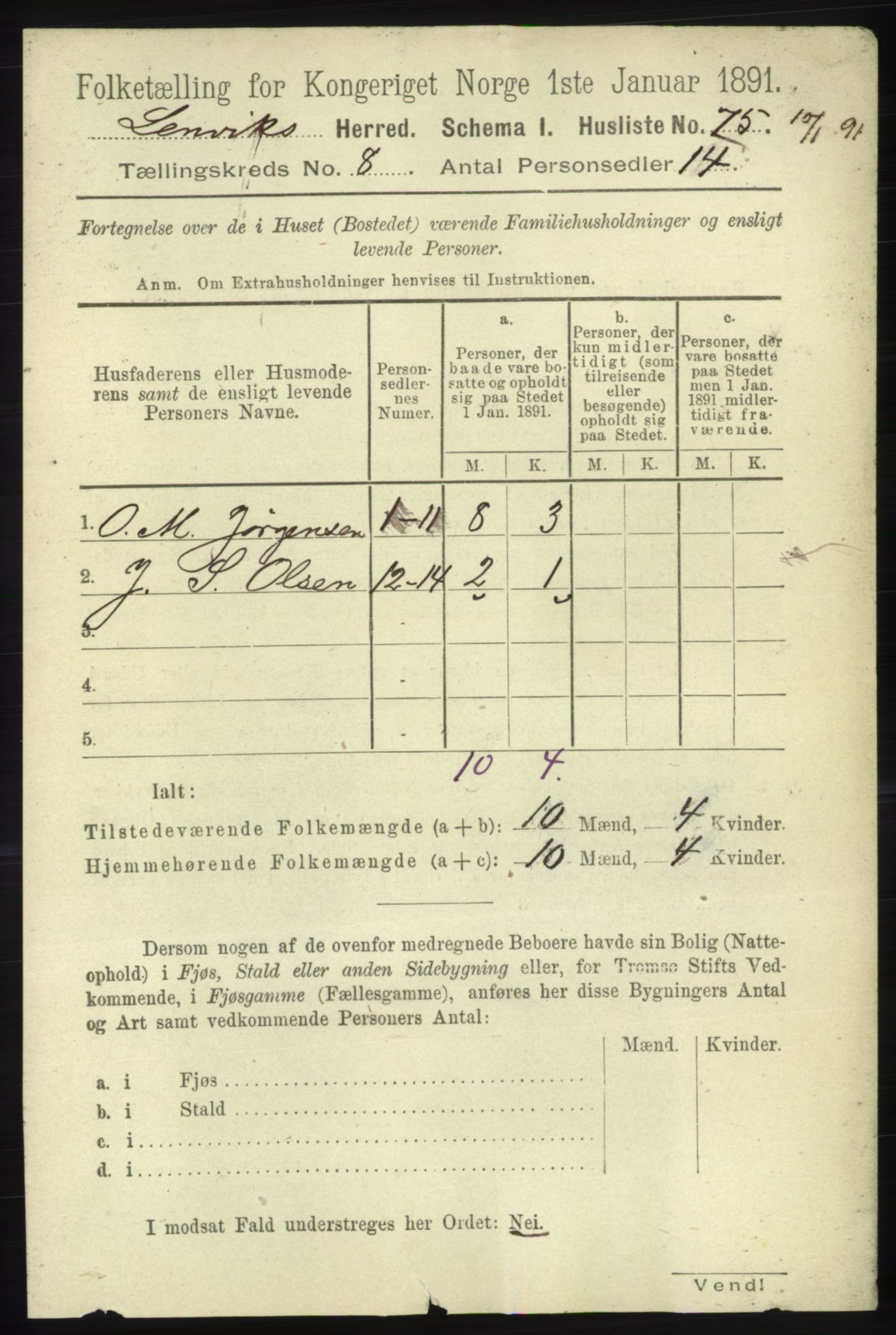 RA, 1891 census for 1931 Lenvik, 1891, p. 4384