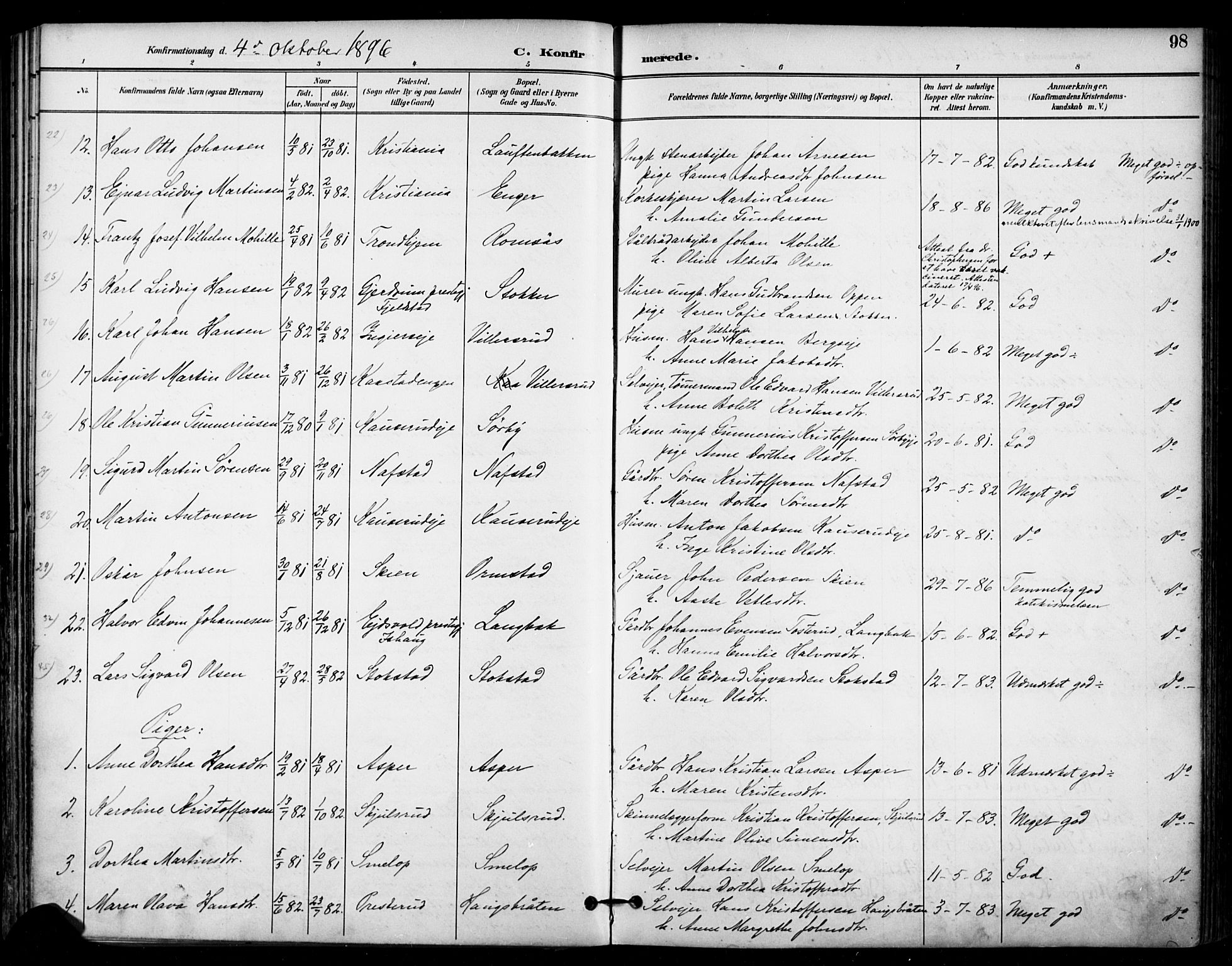 Ullensaker prestekontor Kirkebøker, SAO/A-10236a/F/Fa/L0020: Parish register (official) no. I 20, 1892-1902, p. 98