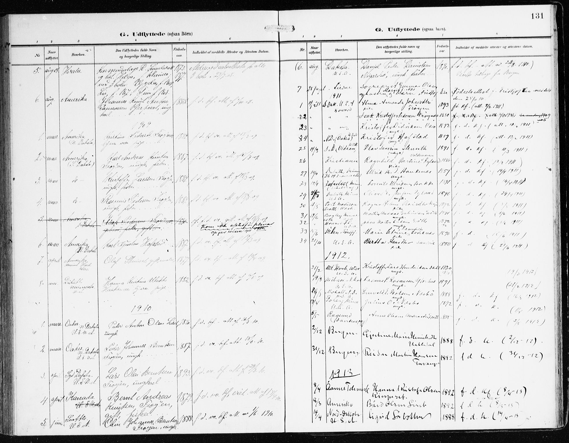 Bremanger sokneprestembete, SAB/A-82201/H/Haa/Haab/L0003: Parish register (official) no. B 3, 1908-1925, p. 131