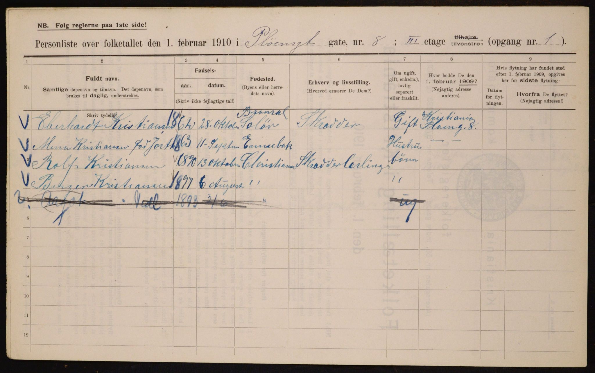 OBA, Municipal Census 1910 for Kristiania, 1910, p. 77638