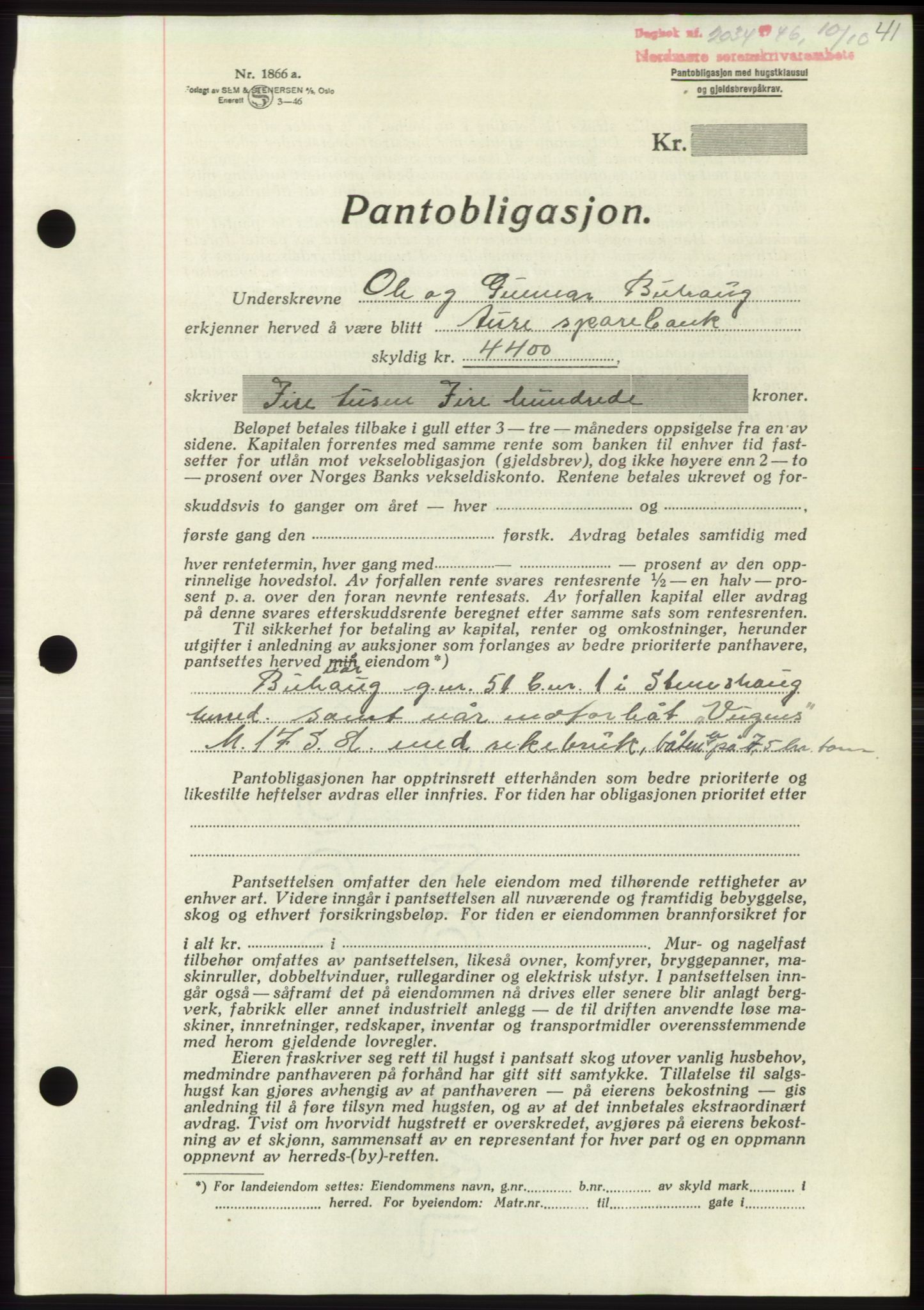 Nordmøre sorenskriveri, AV/SAT-A-4132/1/2/2Ca: Mortgage book no. B95, 1946-1947, Diary no: : 2034/1946