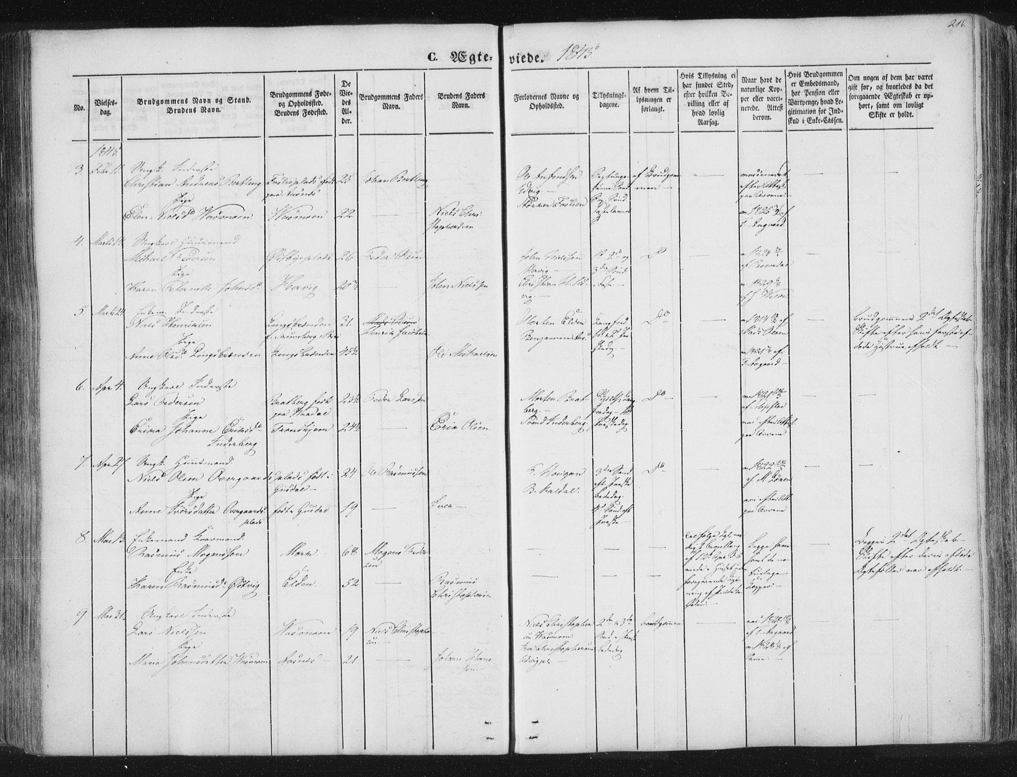 Ministerialprotokoller, klokkerbøker og fødselsregistre - Nord-Trøndelag, SAT/A-1458/741/L0392: Parish register (official) no. 741A06, 1836-1848, p. 216