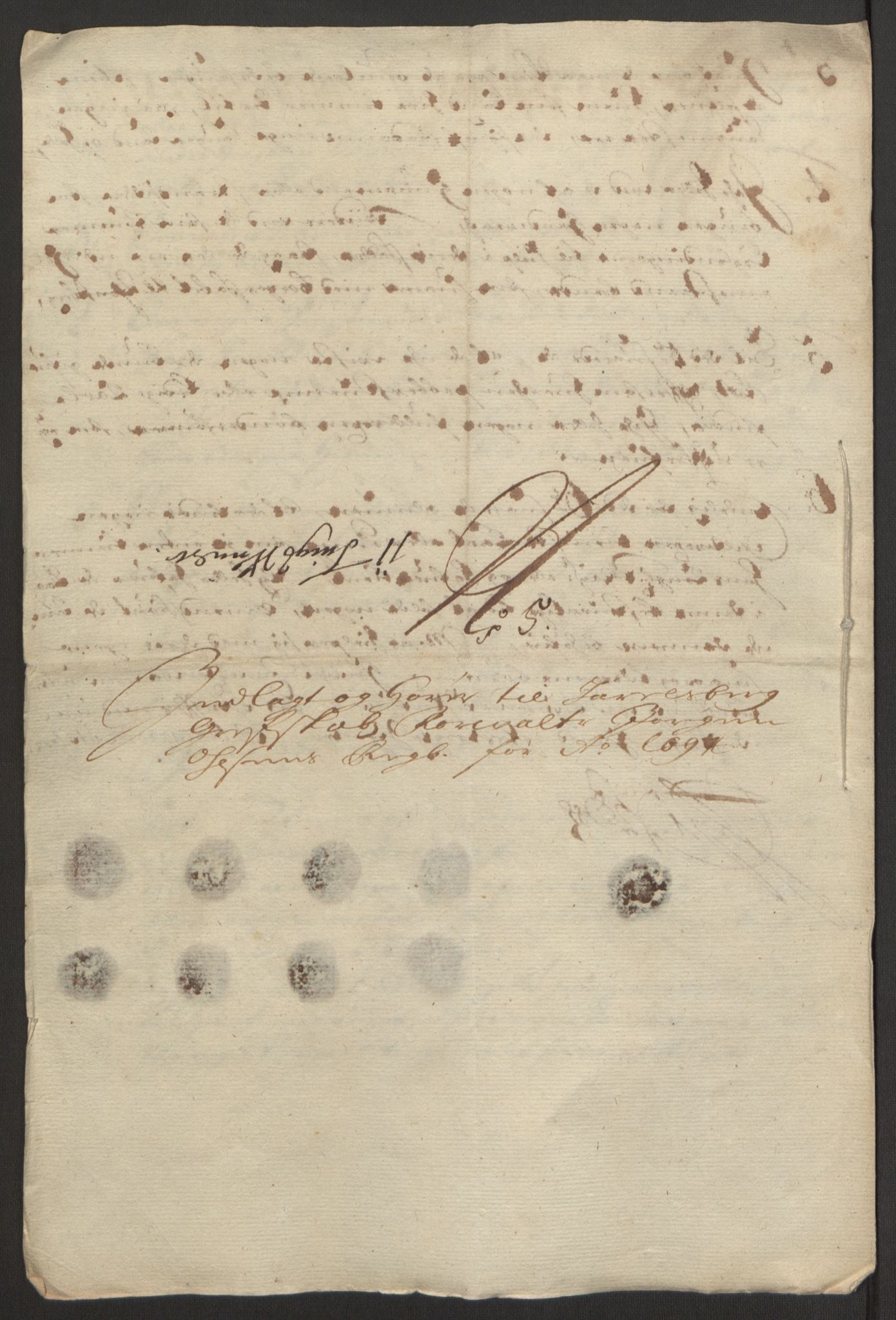 Rentekammeret inntil 1814, Reviderte regnskaper, Fogderegnskap, RA/EA-4092/R32/L1867: Fogderegnskap Jarlsberg grevskap, 1694-1696, p. 75