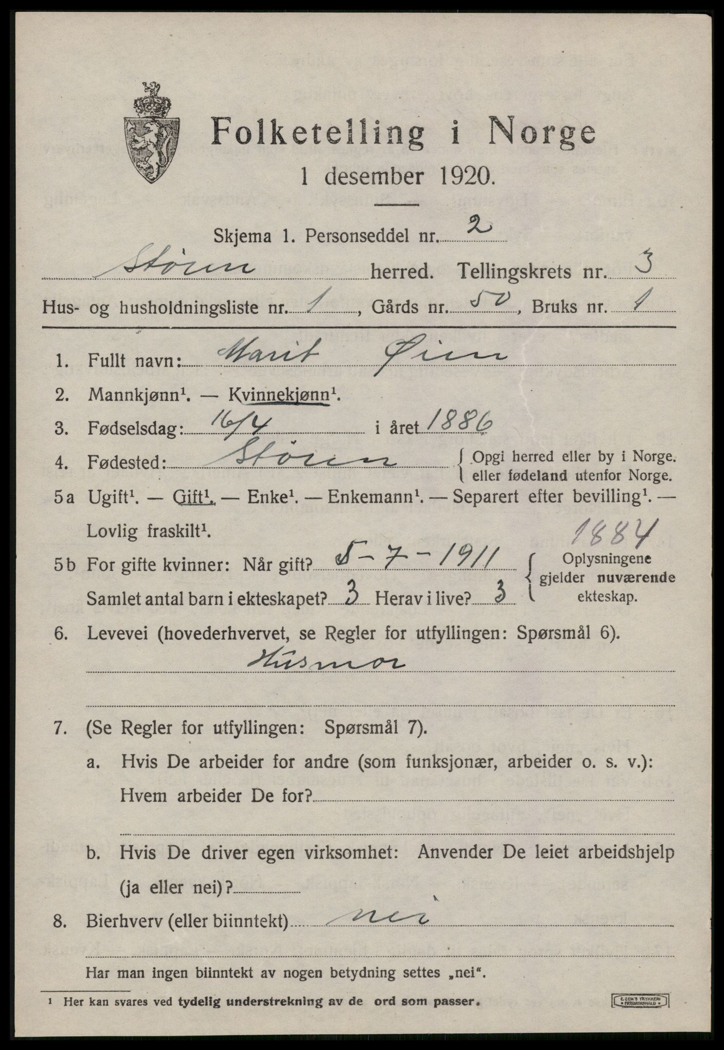 SAT, 1920 census for Støren, 1920, p. 2404