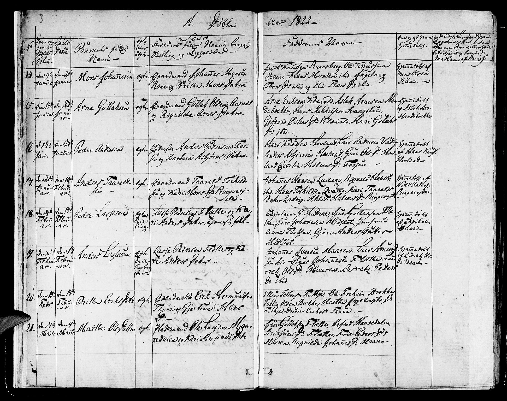 Lavik sokneprestembete, SAB/A-80901: Parish register (official) no. A 2I, 1821-1842, p. 3