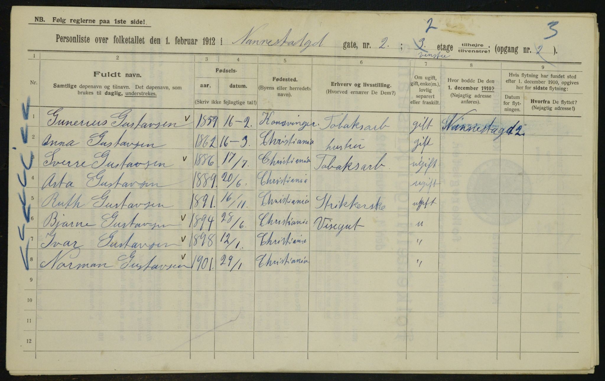 OBA, Municipal Census 1912 for Kristiania, 1912, p. 69608