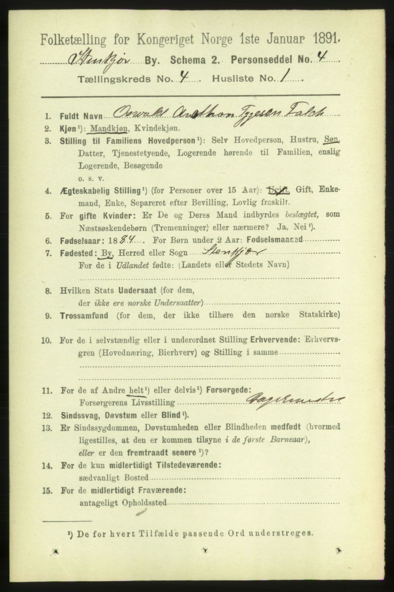 RA, 1891 census for 1702 Steinkjer, 1891, p. 1267