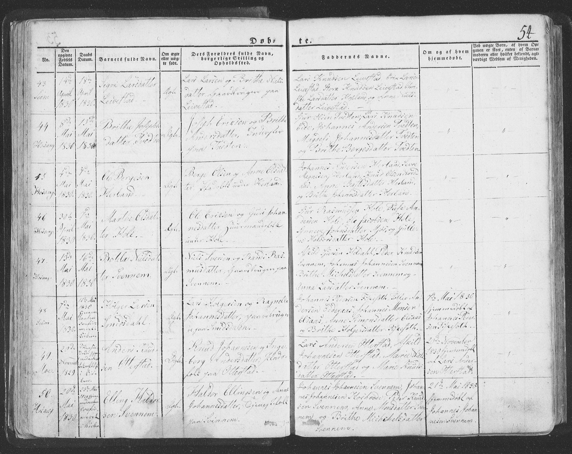 Hosanger sokneprestembete, SAB/A-75801/H/Haa: Parish register (official) no. A 6, 1824-1835, p. 54