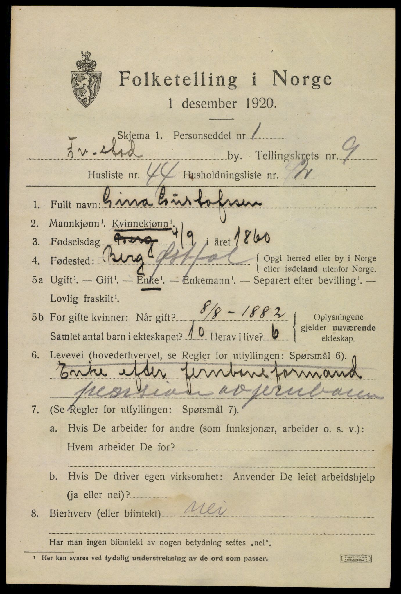 SAO, 1920 census for Fredrikstad, 1920, p. 25835