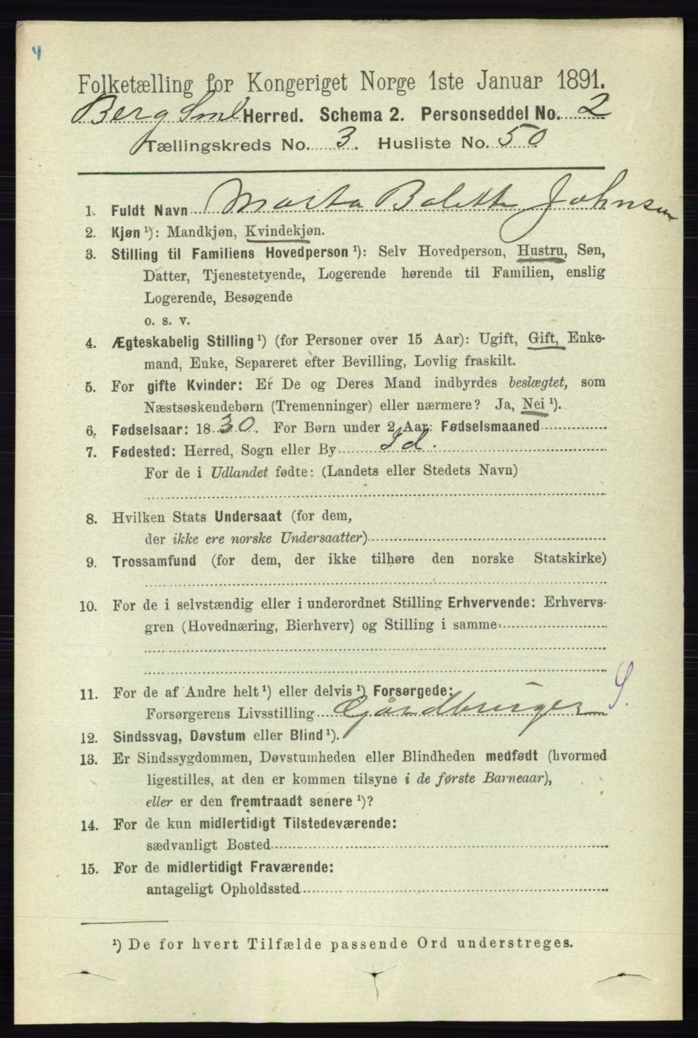 RA, 1891 census for 0116 Berg, 1891, p. 2214