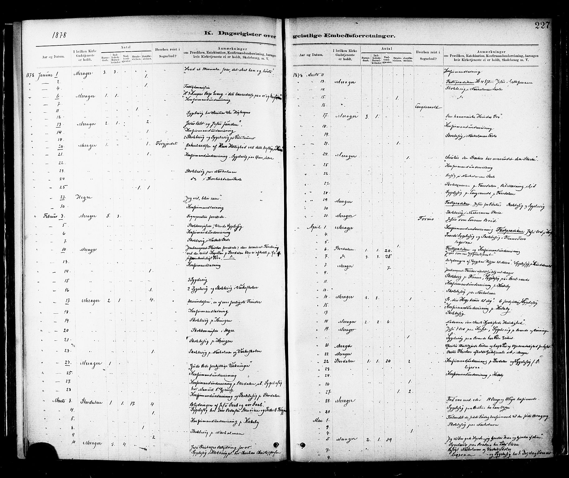 Ministerialprotokoller, klokkerbøker og fødselsregistre - Nord-Trøndelag, SAT/A-1458/706/L0047: Parish register (official) no. 706A03, 1878-1892, p. 227