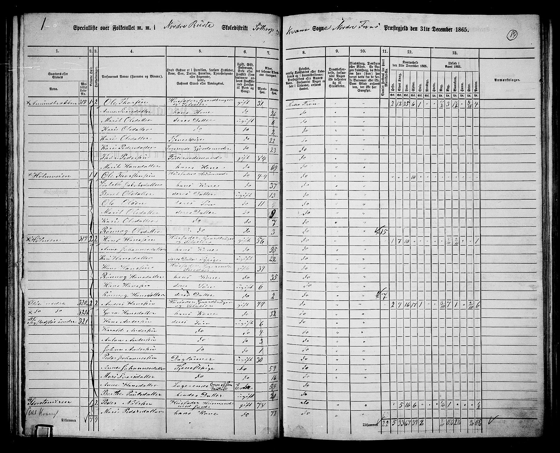 RA, 1865 census for Nord-Fron, 1865, p. 81