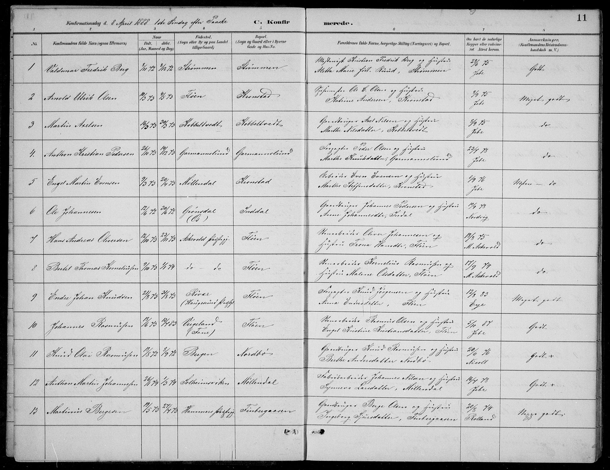 Årstad Sokneprestembete, SAB/A-79301/H/Hab/L0011: Parish register (copy) no. B 1, 1886-1901, p. 11