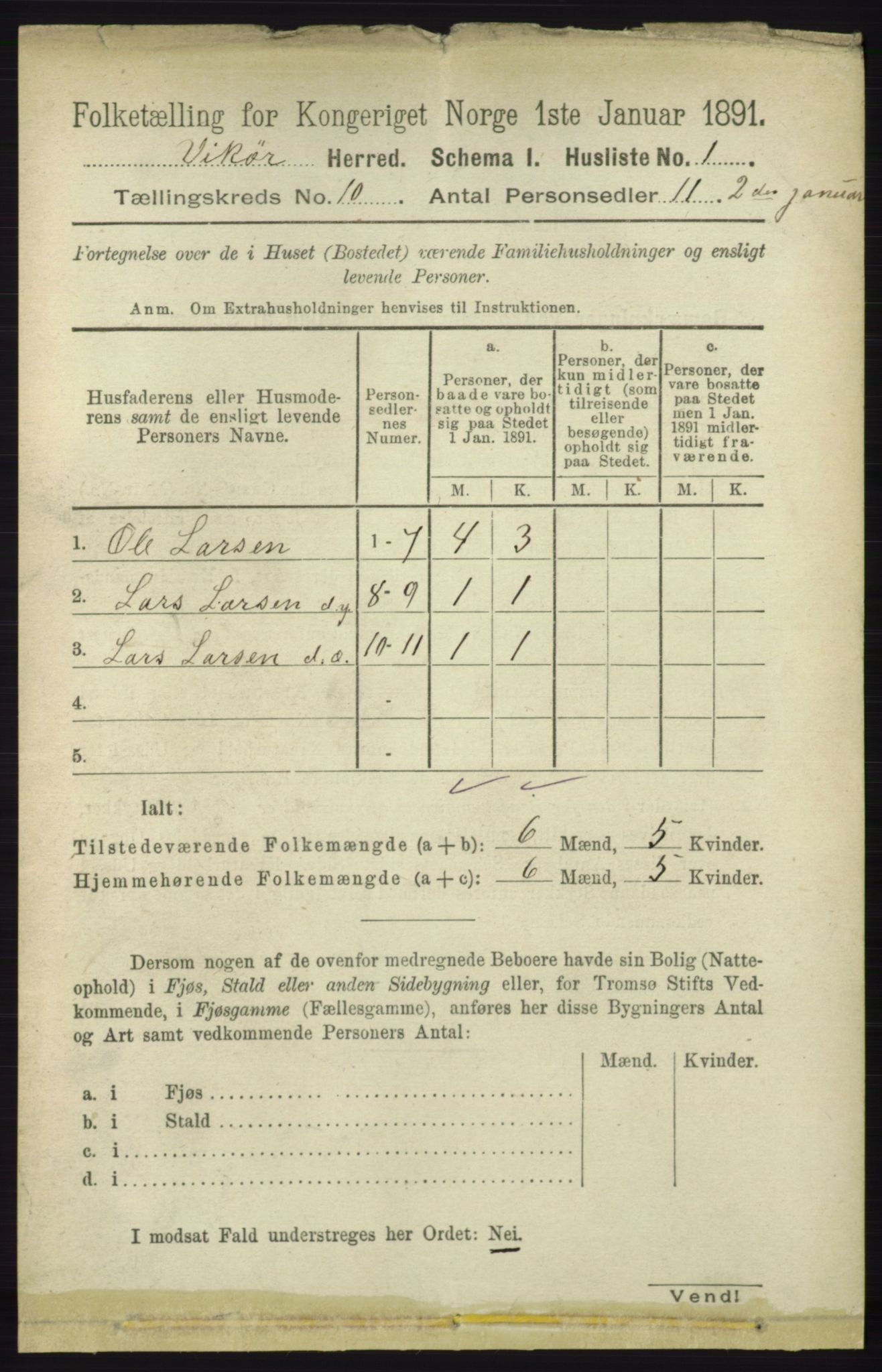 RA, 1891 census for 1238 Vikør, 1891, p. 2902