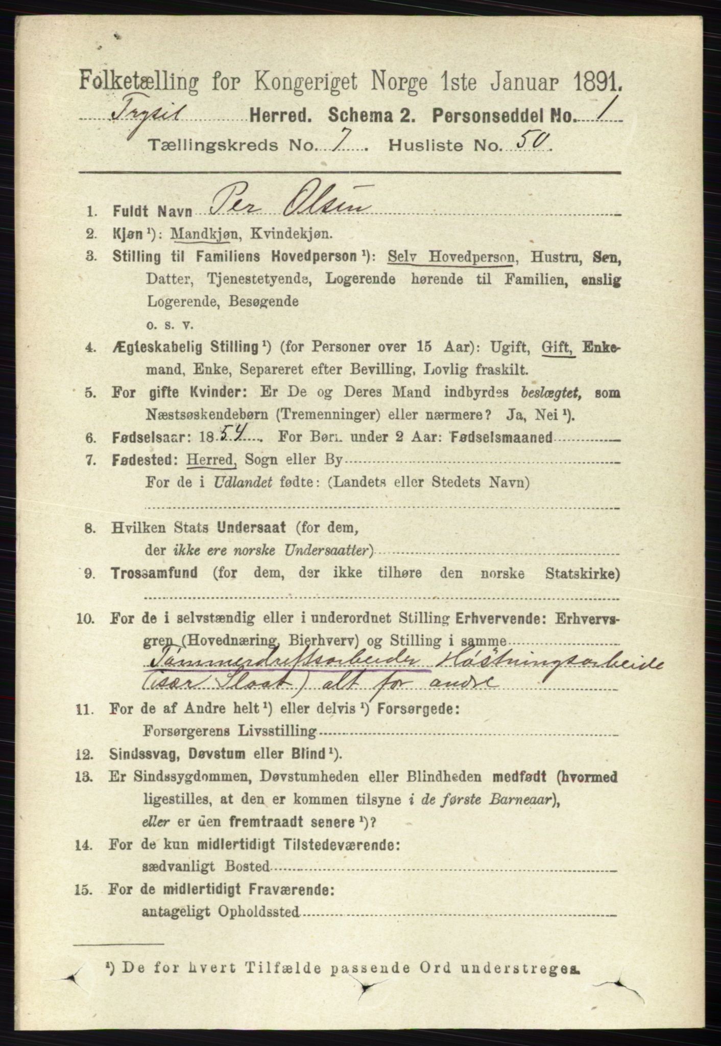 RA, 1891 census for 0428 Trysil, 1891, p. 3457