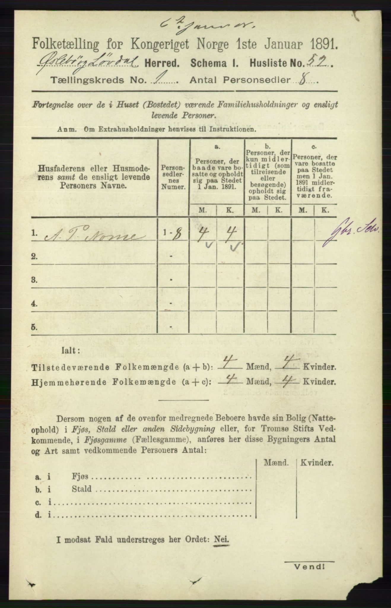 RA, 1891 census for 1021 Øyslebø og Laudal, 1891, p. 74