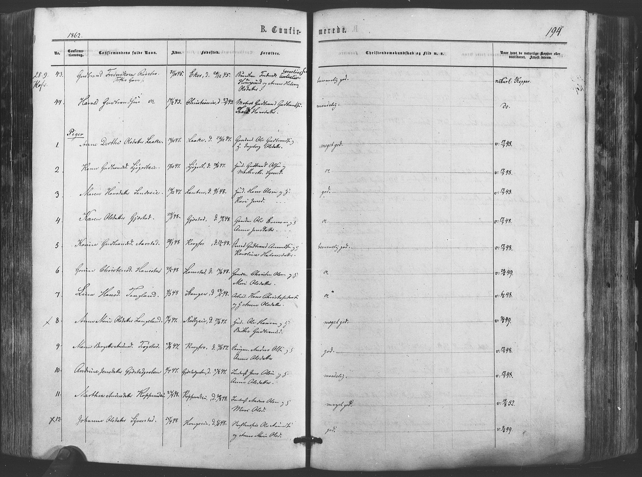 Ullensaker prestekontor Kirkebøker, AV/SAO-A-10236a/F/Fa/L0016: Parish register (official) no. I 16, 1863-1875, p. 194