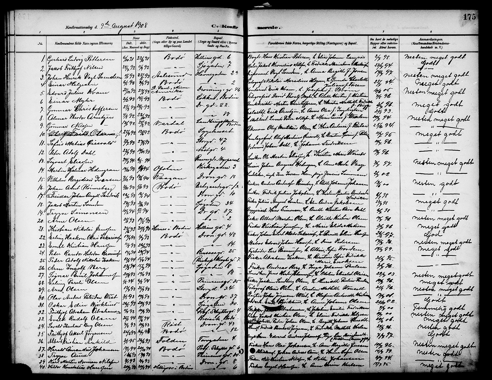 Ministerialprotokoller, klokkerbøker og fødselsregistre - Nordland, SAT/A-1459/801/L0033: Parish register (copy) no. 801C08, 1898-1910, p. 175