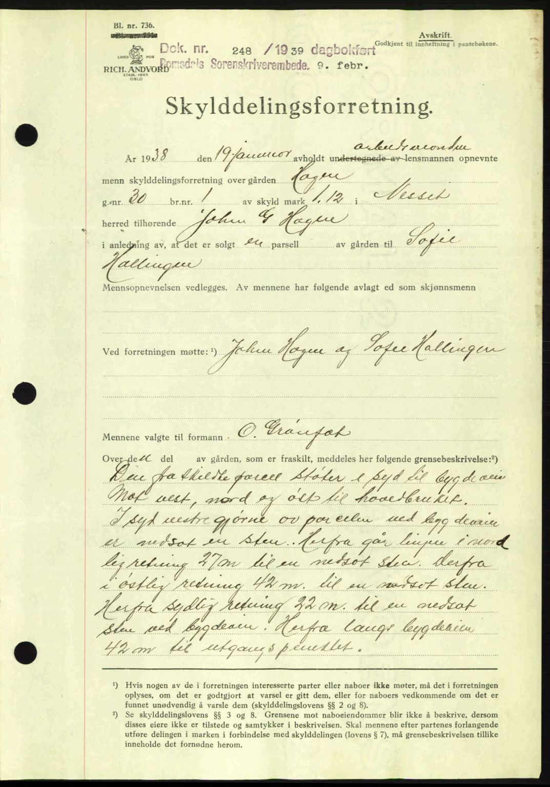 Romsdal sorenskriveri, AV/SAT-A-4149/1/2/2C: Mortgage book no. A6, 1938-1939, Diary no: : 248/1939