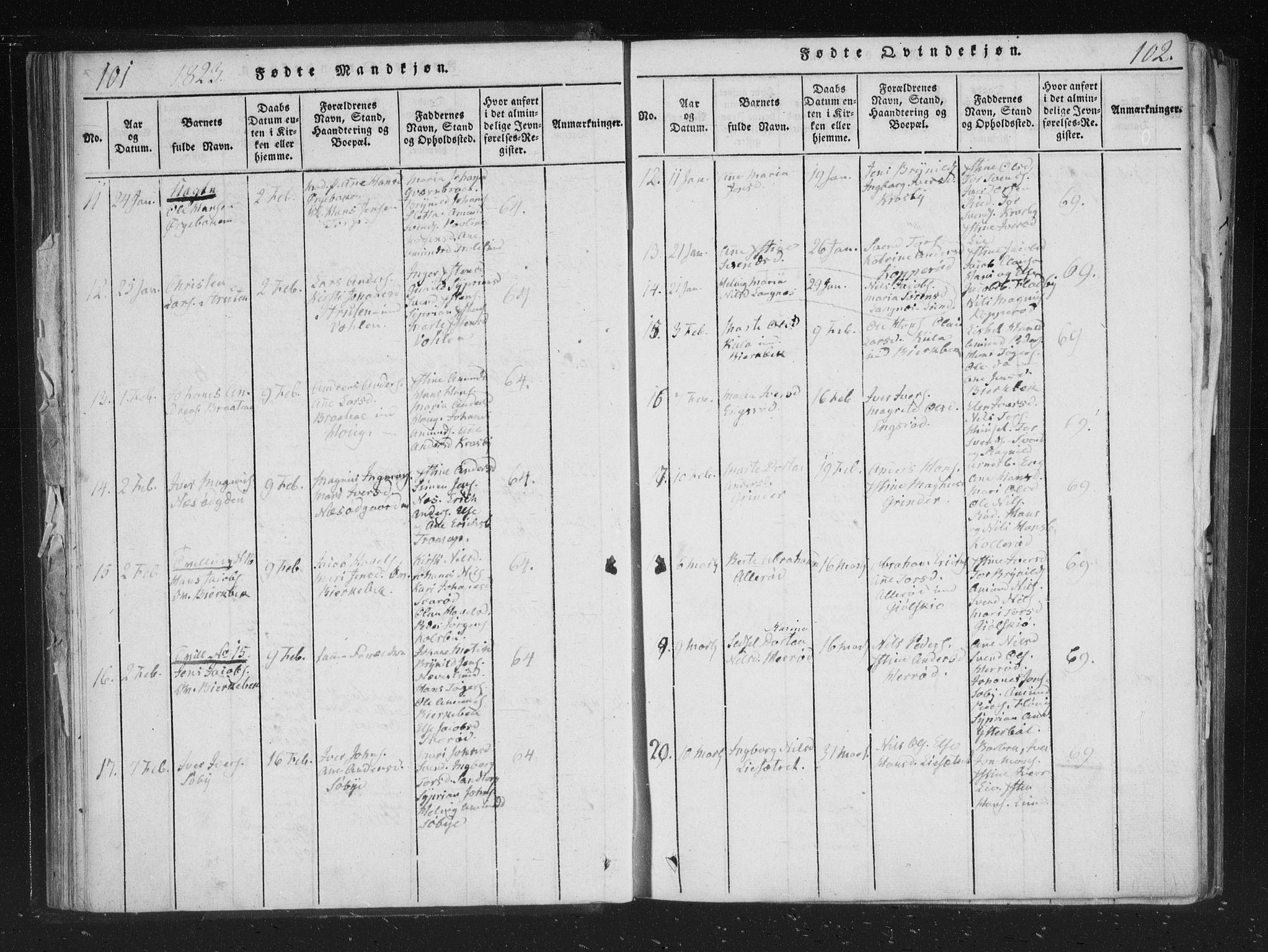 Aremark prestekontor Kirkebøker, AV/SAO-A-10899/F/Fc/L0001: Parish register (official) no. III 1, 1814-1834, p. 101-102