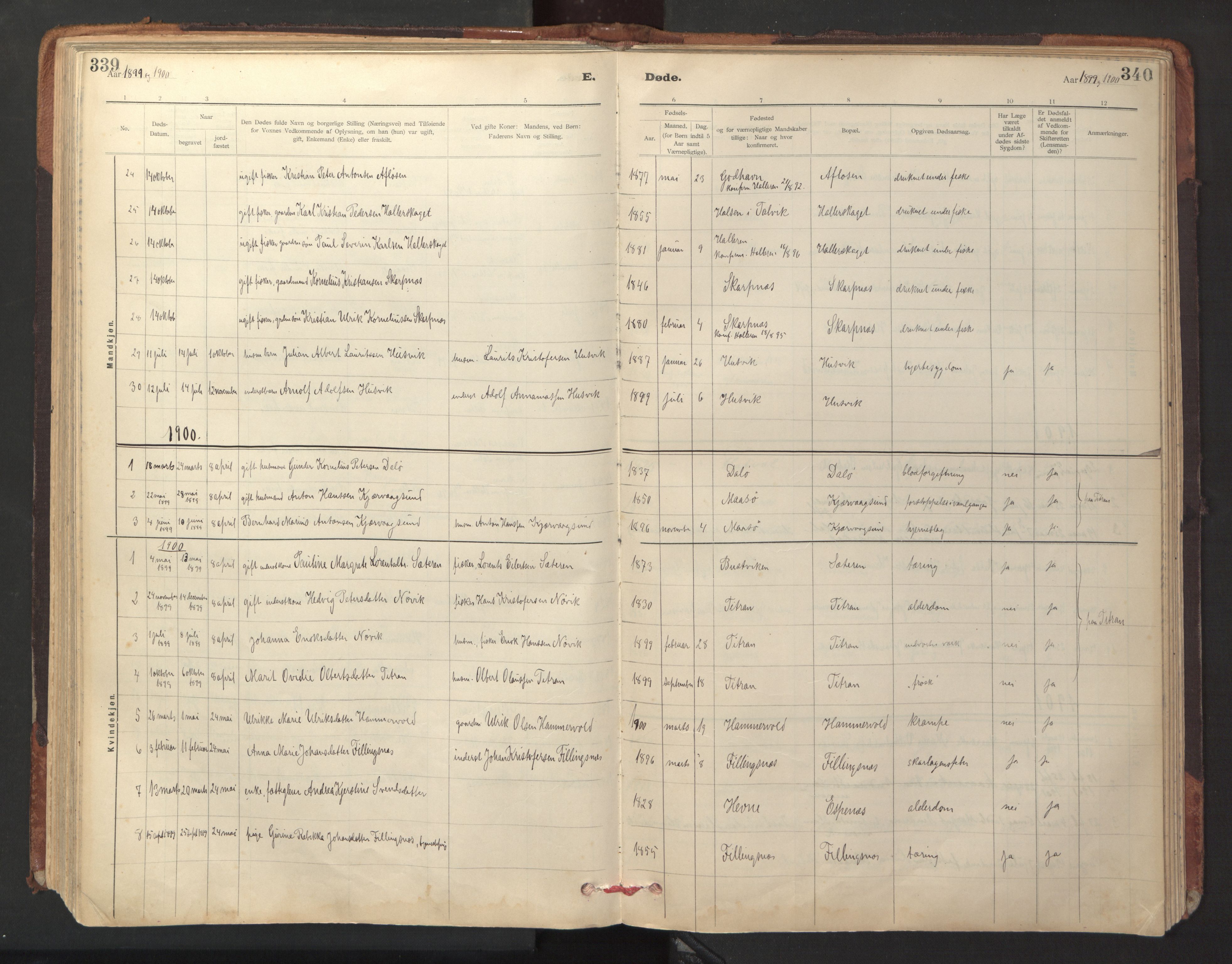 Ministerialprotokoller, klokkerbøker og fødselsregistre - Sør-Trøndelag, AV/SAT-A-1456/641/L0596: Parish register (official) no. 641A02, 1898-1915, p. 339-340
