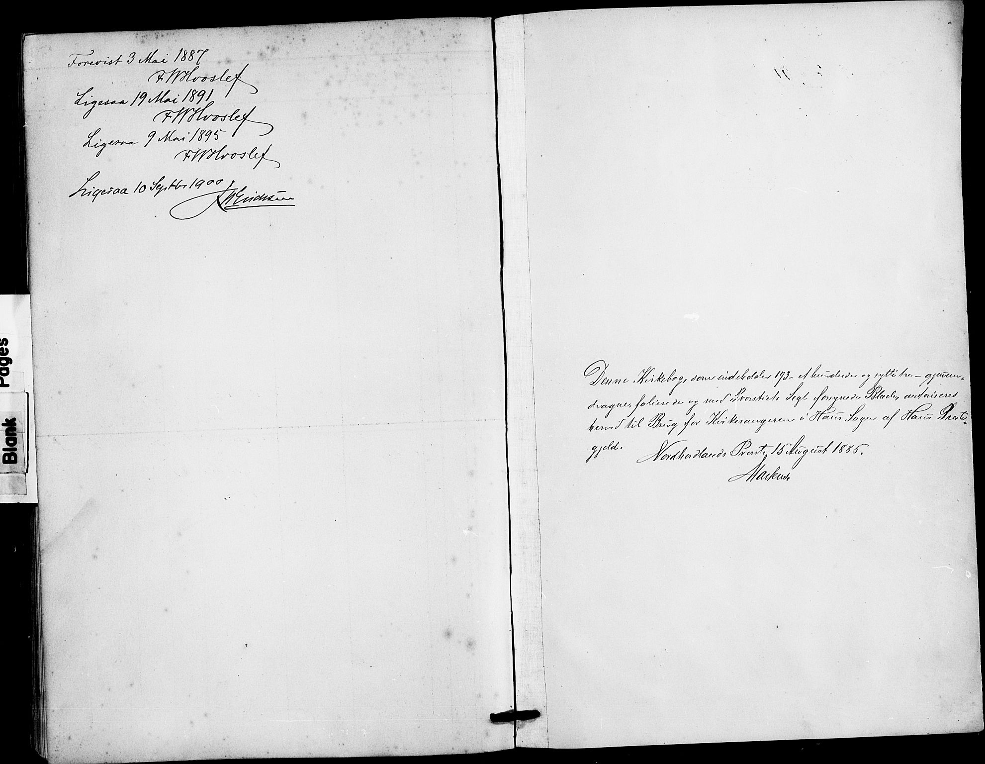 Haus sokneprestembete, SAB/A-75601/H/Hab: Parish register (copy) no. B 3, 1885-1899