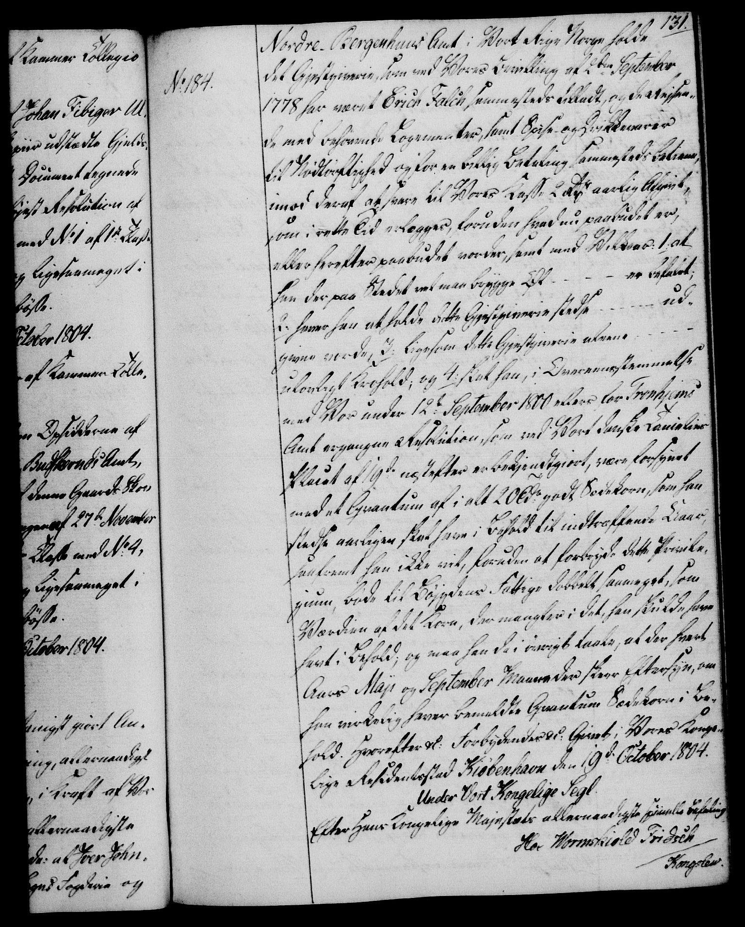 Rentekammeret, Kammerkanselliet, RA/EA-3111/G/Gg/Gga/L0018: Norsk ekspedisjonsprotokoll med register (merket RK 53.18), 1804-1806, p. 131