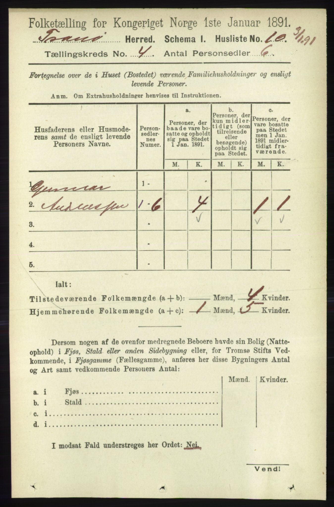 RA, 1891 census for 1927 Tranøy, 1891, p. 1393