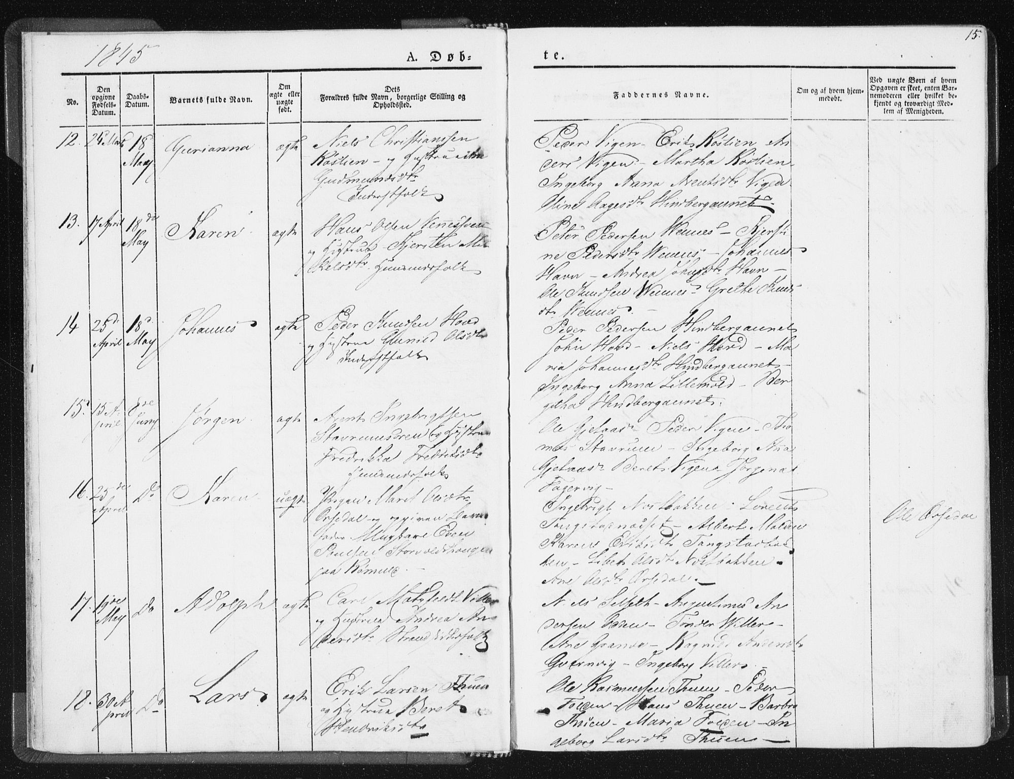 Ministerialprotokoller, klokkerbøker og fødselsregistre - Nord-Trøndelag, SAT/A-1458/744/L0418: Parish register (official) no. 744A02, 1843-1866, p. 15