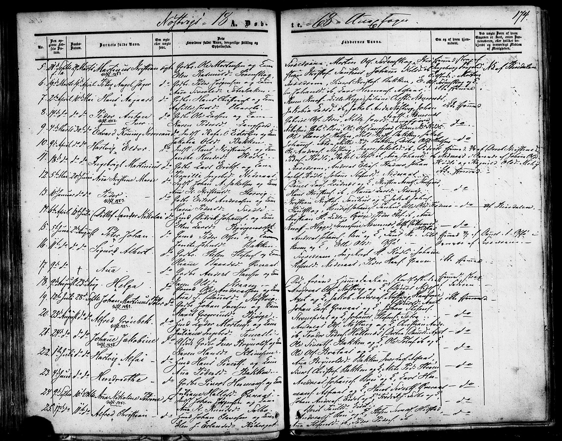 Ministerialprotokoller, klokkerbøker og fødselsregistre - Nordland, SAT/A-1459/814/L0224: Parish register (official) no. 814A05, 1834-1874, p. 174b