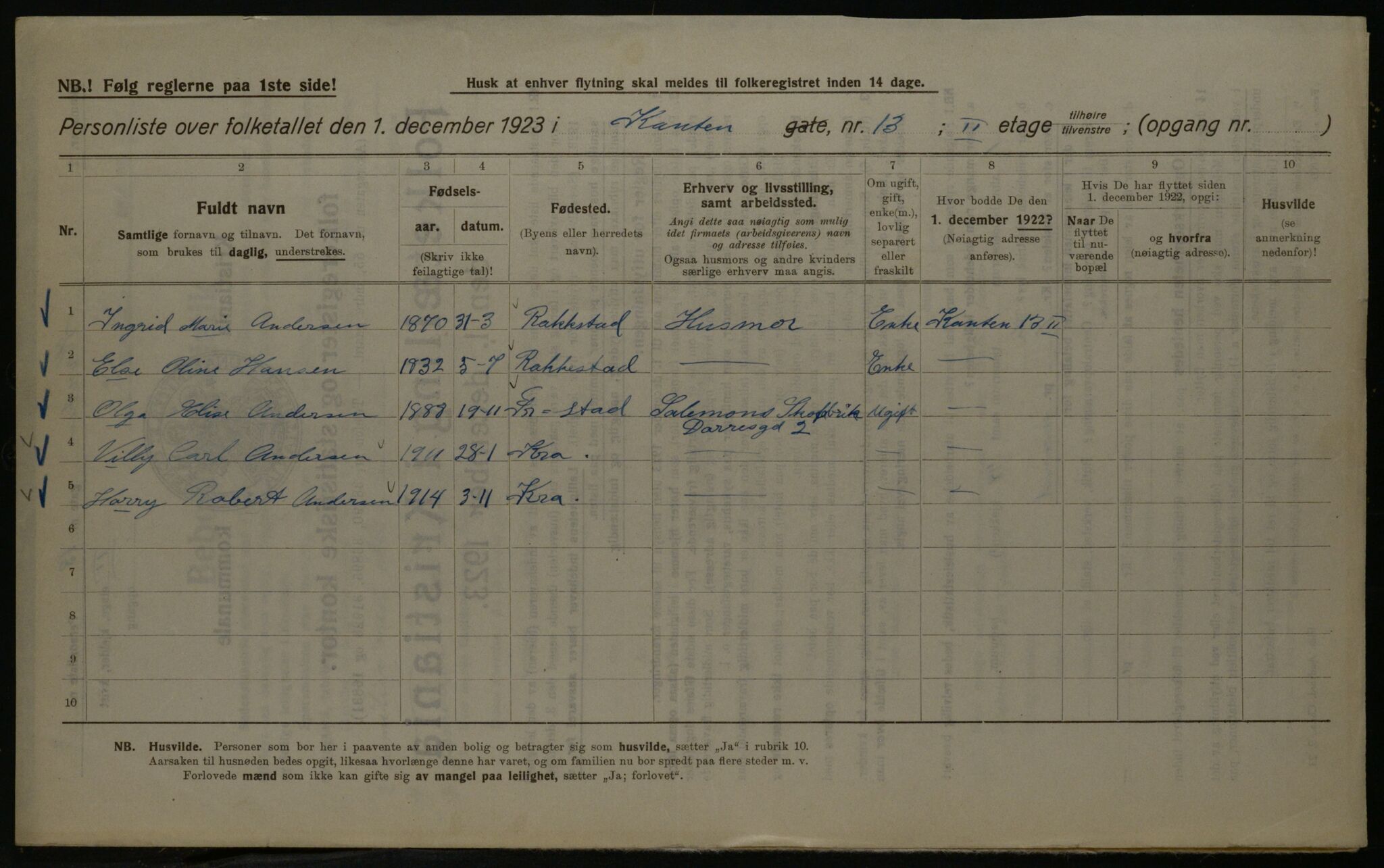 OBA, Municipal Census 1923 for Kristiania, 1923, p. 53978