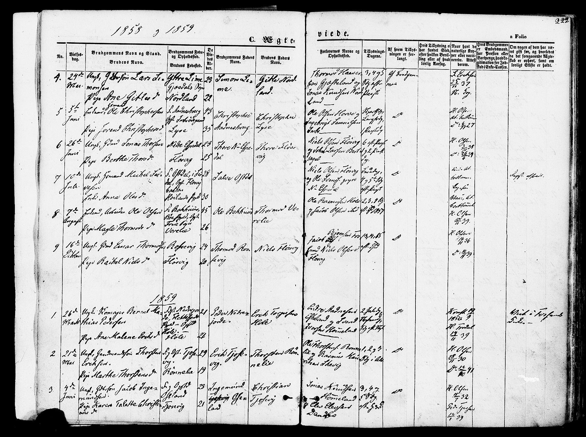 Høgsfjord sokneprestkontor, SAST/A-101624/H/Ha/Haa/L0002: Parish register (official) no. A 2, 1855-1885, p. 222