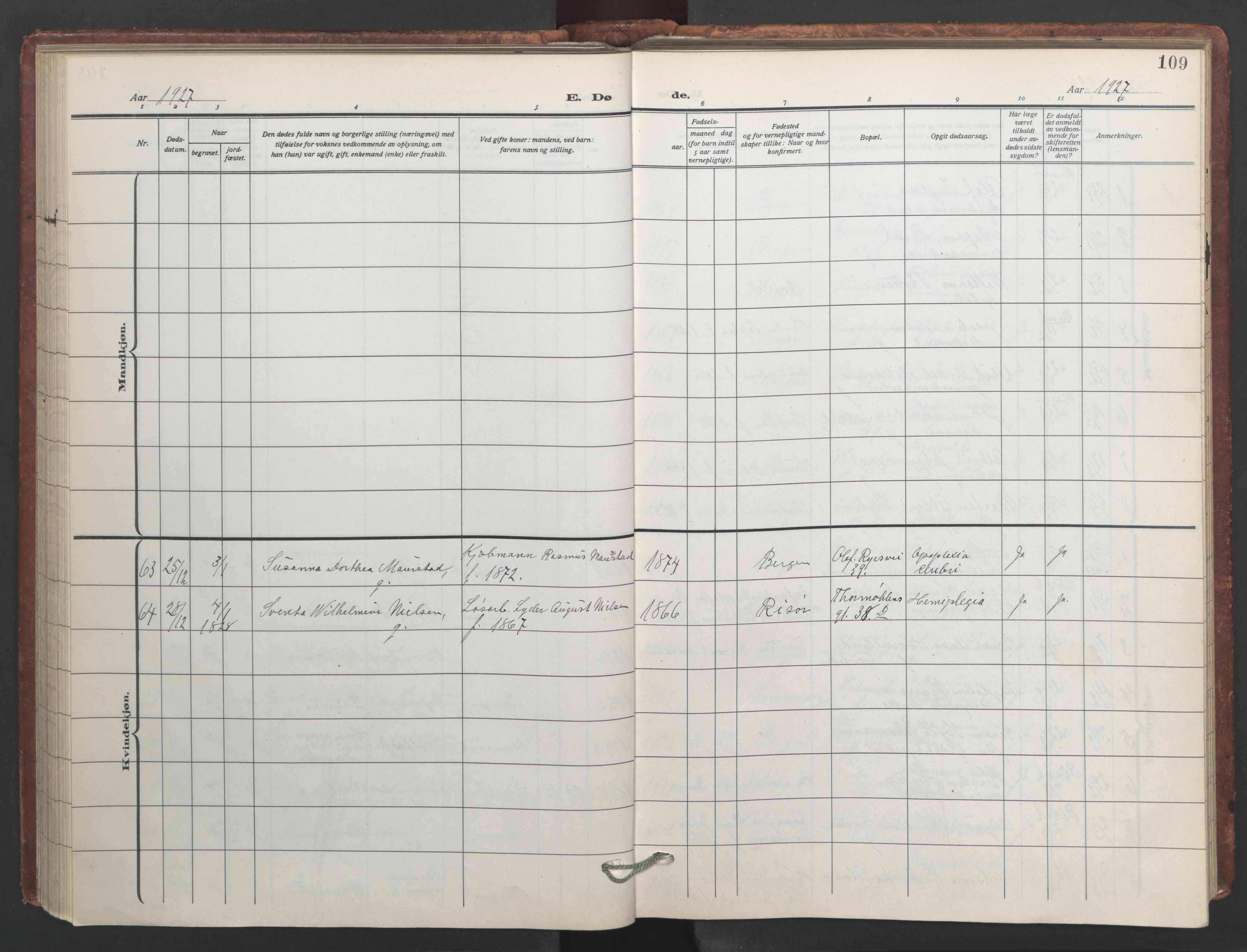 Johanneskirken sokneprestembete, AV/SAB-A-76001/H/Hab: Parish register (copy) no. D 2, 1916-1950, p. 108b-109a