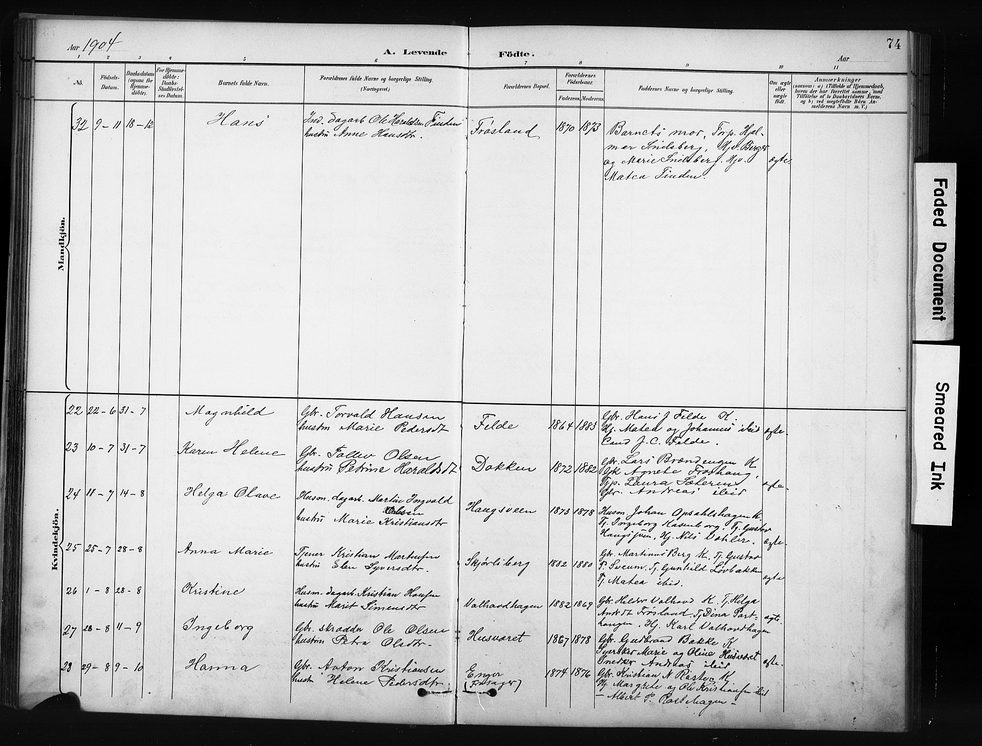 Nordre Land prestekontor, AV/SAH-PREST-124/H/Ha/Hab/L0012: Parish register (copy) no. 12, 1891-1909, p. 74