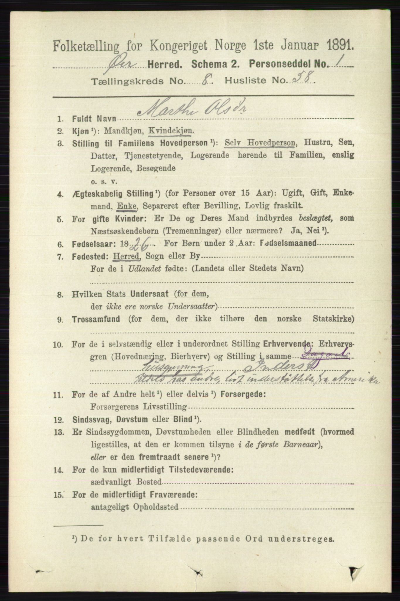 RA, 1891 census for 0521 Øyer, 1891, p. 3076