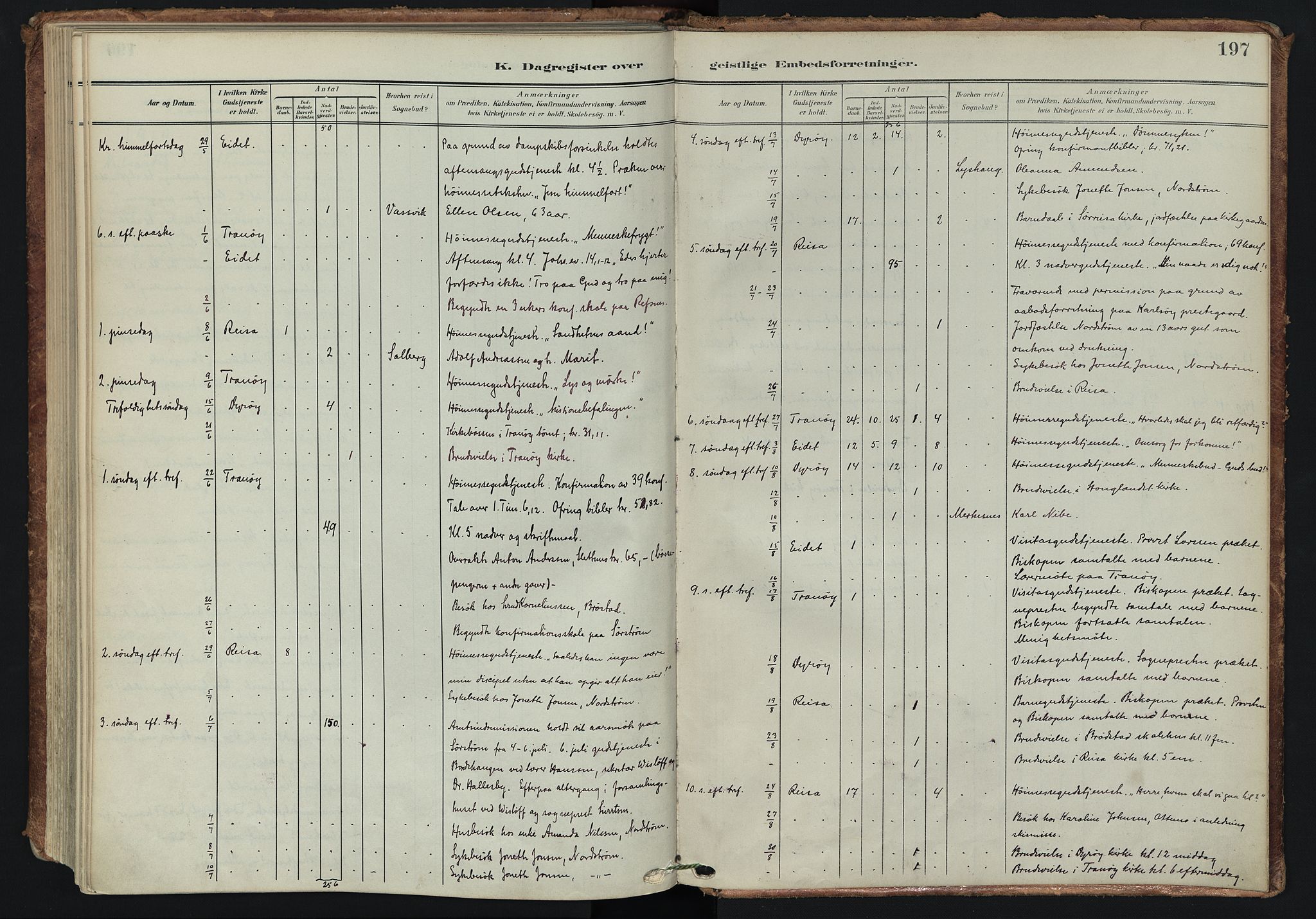 Tranøy sokneprestkontor, AV/SATØ-S-1313/I/Ia/Iaa/L0014kirke: Parish register (official) no. 14, 1905-1919, p. 197