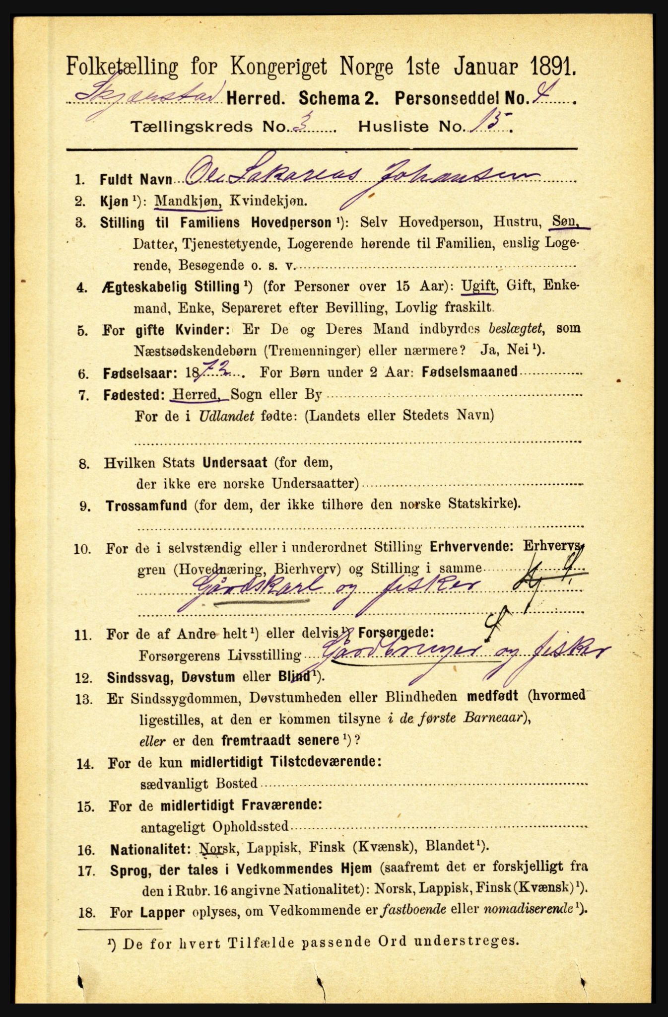 RA, 1891 census for 1842 Skjerstad, 1891, p. 822